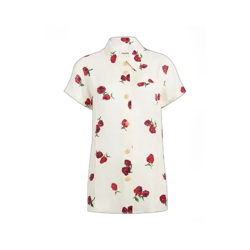 Keefe Top In Cream With Raspberry Print