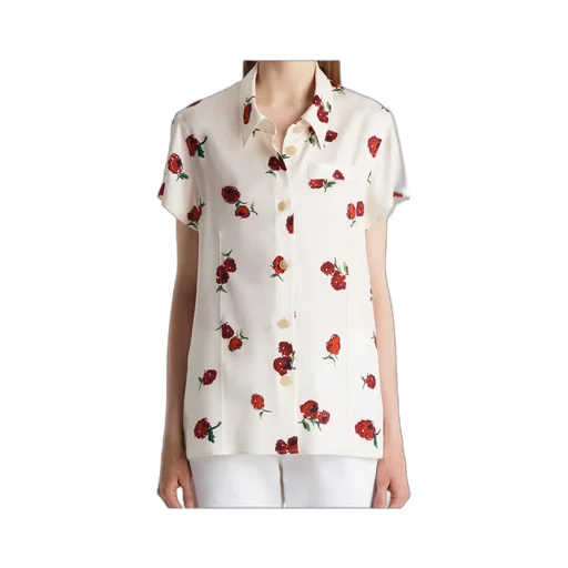 Keefe Top In Cream With Raspberry Print