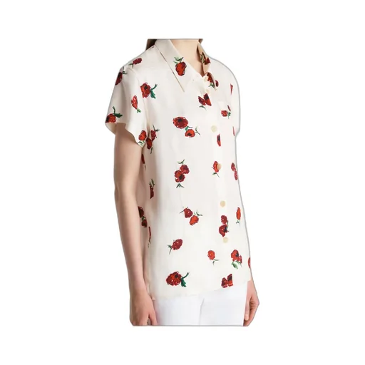 Keefe Top In Cream With Raspberry Print