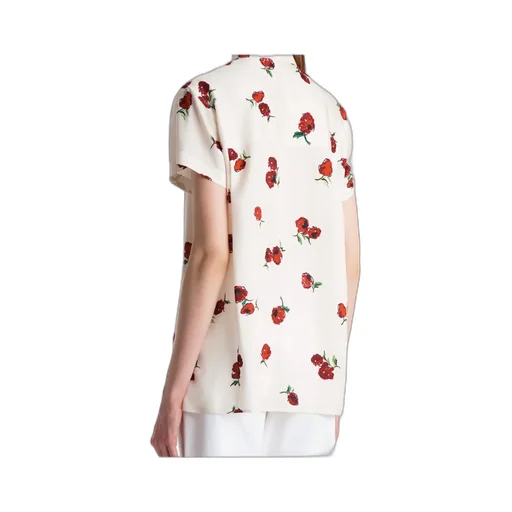 Keefe Top In Cream With Raspberry Print