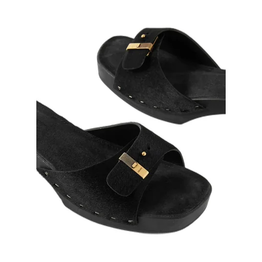 Britt Clog Haircalf Buckle Mules