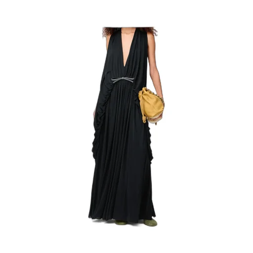 Loewe Draped Embellished Deep V-Neck Dress