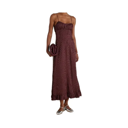 Rosaria Gathered Polka-Dot Silk-Blend Midi Dress