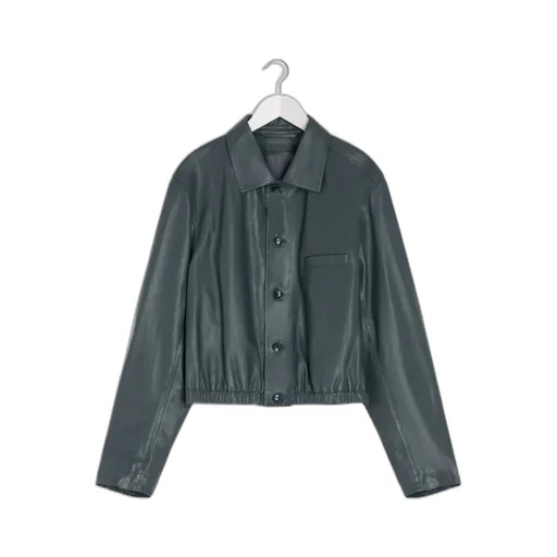 Buttoned-Up Elasticated Leather Jacket