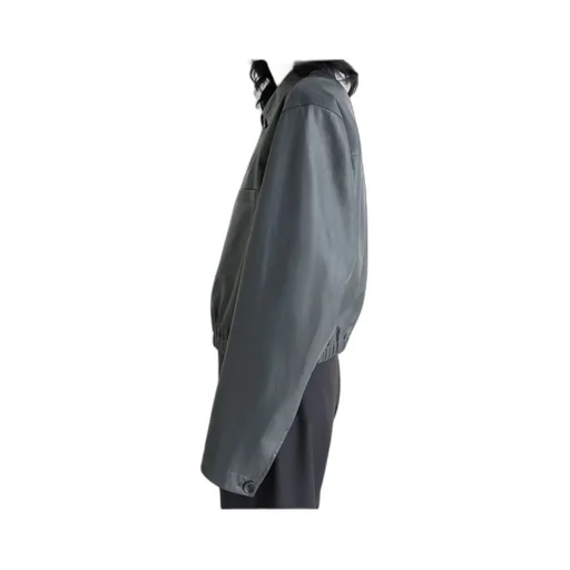 Buttoned-Up Elasticated Leather Jacket