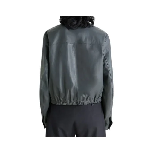 Buttoned-Up Elasticated Leather Jacket