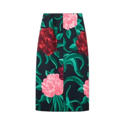 La Doublej Peony Print Pencil Skirt