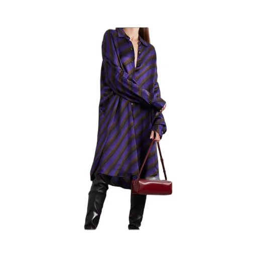 Oversized Striped Satin-Twill Mini Shirt Dress