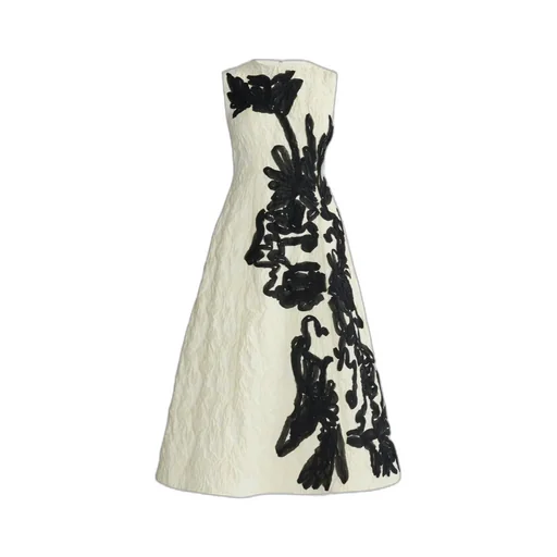 Embroidered Jacquard Flared Midi Dress