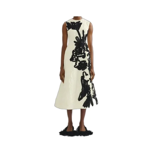 Embroidered Jacquard Flared Midi Dress