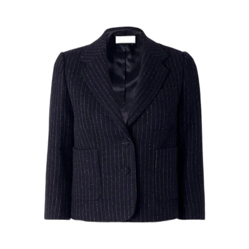 Cropped Pinstriped Wool Blazer