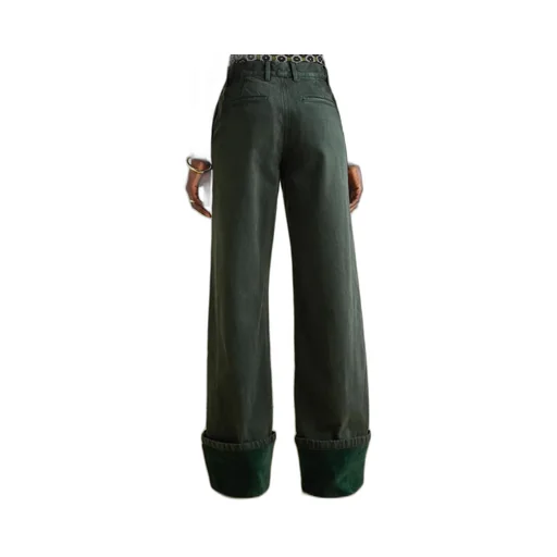 Velvet-Trimmed Mid-Rise Wide-Leg Jeans