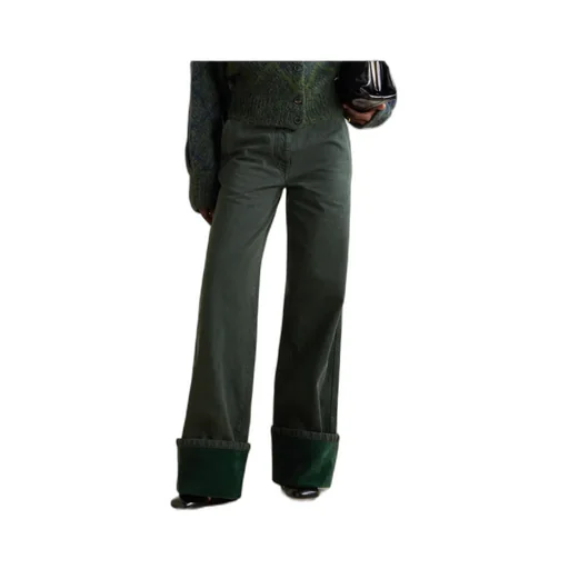 Velvet-Trimmed Mid-Rise Wide-Leg Jeans