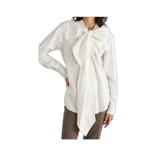 Pinstriped Cotton-Poplin Pussy-Bow Shirt