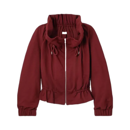 Oversized Gathered Cotton-Jersey Zip-Up Sweatshirt