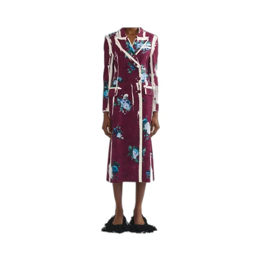 Double-Breasted Floral-Print Satin Coat