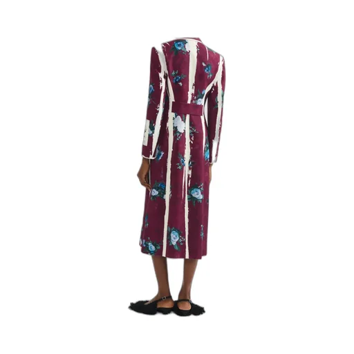 Double-Breasted Floral-Print Satin Coat