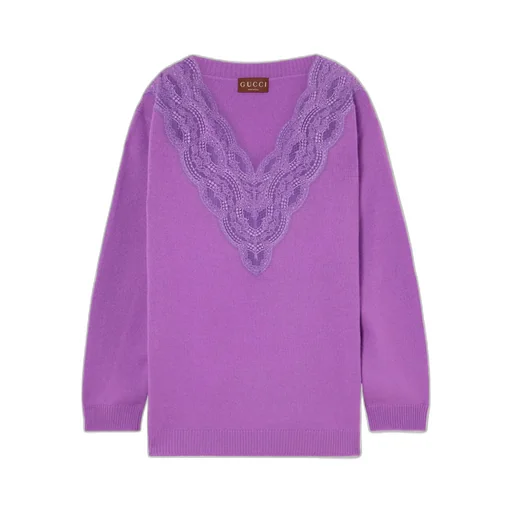 Lace-Trimmed Ribbed Sweater