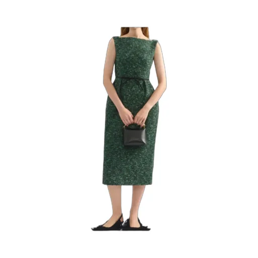 Bow-Detailed Bouclé-Tweed Midi Dress