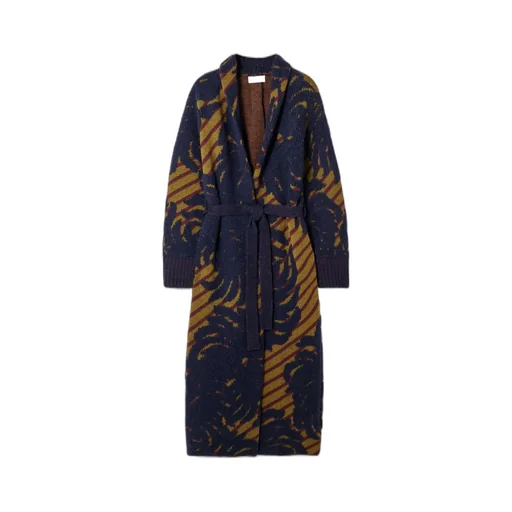 Belted Intarsia Wool-Blend Cardigan