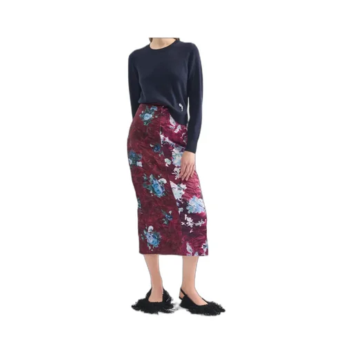 Floral-Print Crinkled Duchesse-Satin Midi Skirt