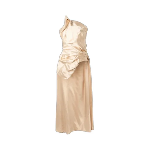 Asymmetric Open-Back Gathered Satin Blouse