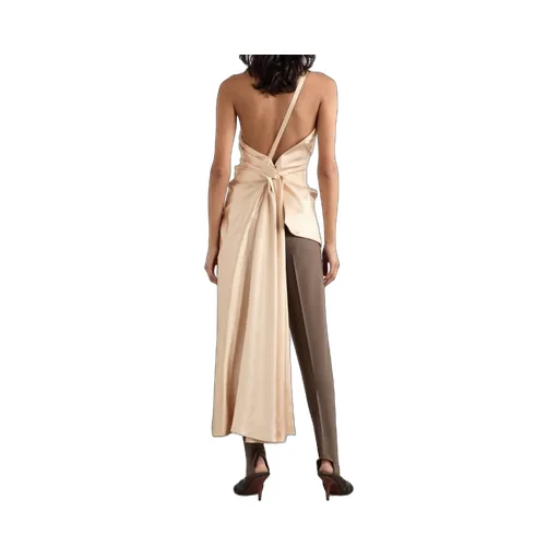 Asymmetric Open-Back Gathered Satin Blouse