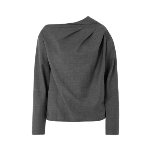 Mauris Asymmetric Pleated Draped Wool Top