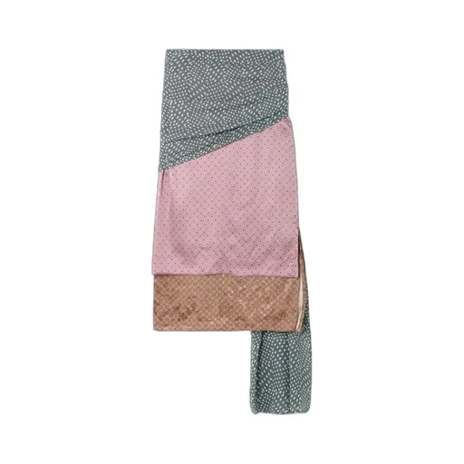 Gathered Draped Layered Printed Satin Midi Skirt