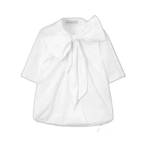 Tie-Neck Gathered Cotton-Poplin Blouse