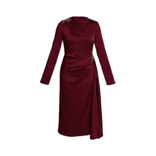 Long-Sleeve Draped Midi Dress