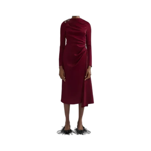 Long-Sleeve Draped Midi Dress
