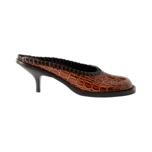 Croc-Effect Leather Mules