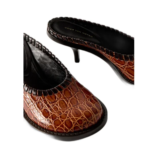 Croc-Effect Leather Mules