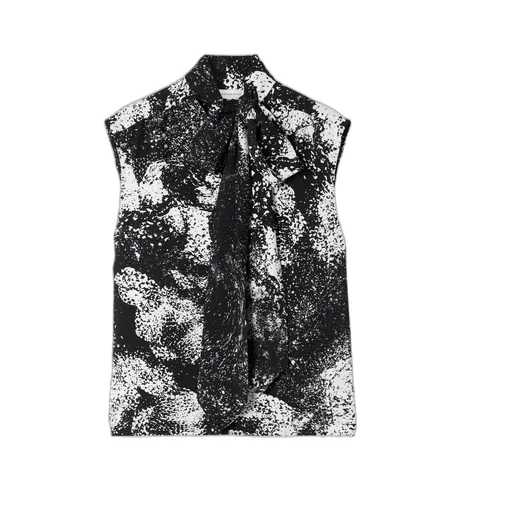 Tie-Neck Printed Crepe Top
