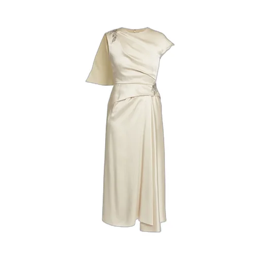 Asymmetric Crystal-Embellished Draped Satin Dress