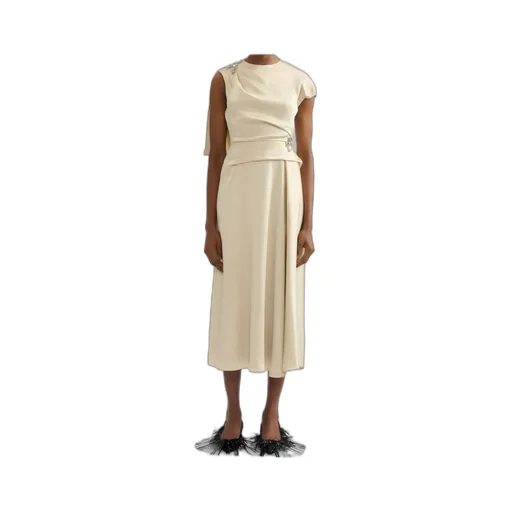 Asymmetric Crystal-Embellished Draped Satin Dress