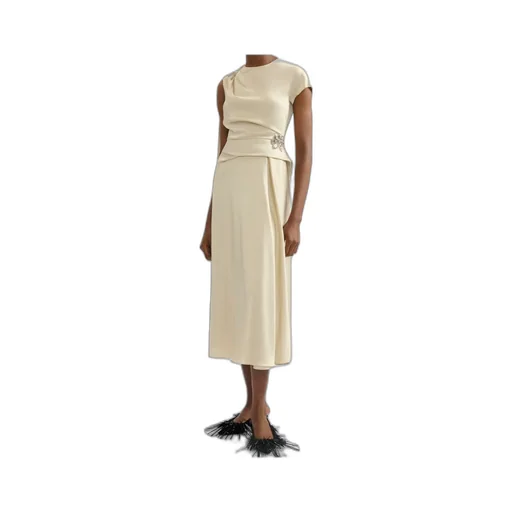 Asymmetric Crystal-Embellished Draped Satin Dress