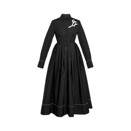 Embroidered Pleated Cotton-Poplin Midi Shirt Dress