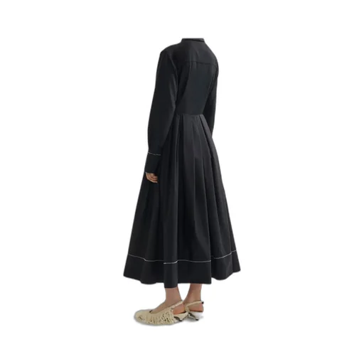 Embroidered Pleated Cotton-Poplin Midi Shirt Dress