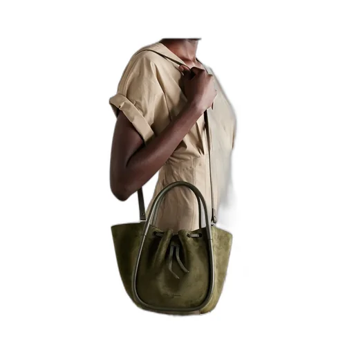 Small Leather-Trimmed Pleated Suede Shoulder Bag