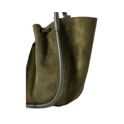 Small Leather-Trimmed Pleated Suede Shoulder Bag