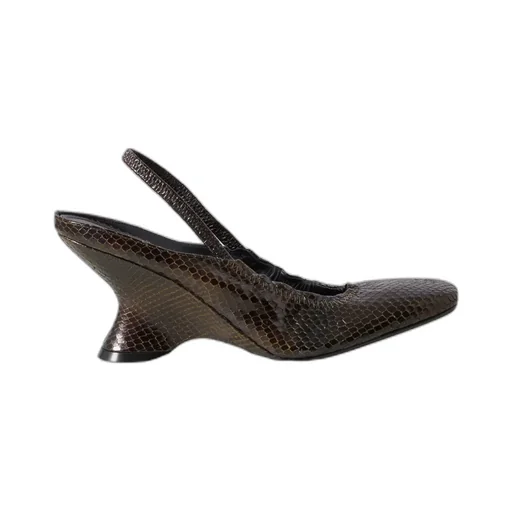 Snake-Effect Leather Slingback Wedge Pumps