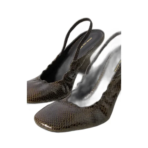 Snake-Effect Leather Slingback Wedge Pumps