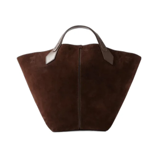 Large Leather-Trimmed Suede Shoulder Bag