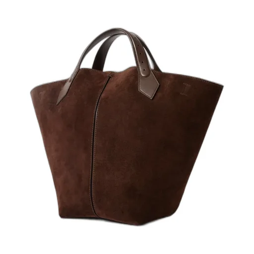 Large Leather-Trimmed Suede Shoulder Bag