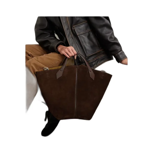 Large Leather-Trimmed Suede Shoulder Bag