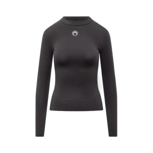 Marine Serre Moon Logo Strass Jersey Ls Highneck Top