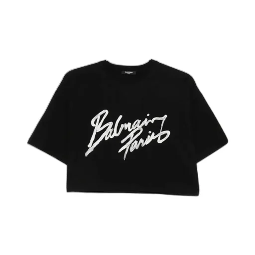 Balmain Graphic Printed Cropped T-Shirt