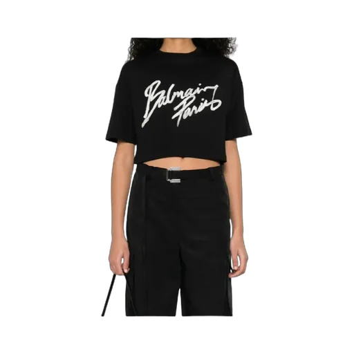 Balmain Graphic Printed Cropped T-Shirt
